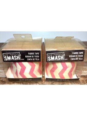 2 Pkg K&Company SMASH Pink & White Zig Zag Fabric Tape 16 Ft Roll Decorative